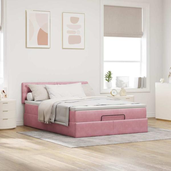 Ottoman-Bett mit Matratze Rosa 140x200 cm Samt