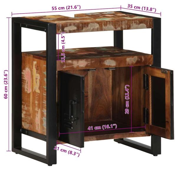 Waschbeckenunterschrank 55x35x60 cm Altholz Massivholz