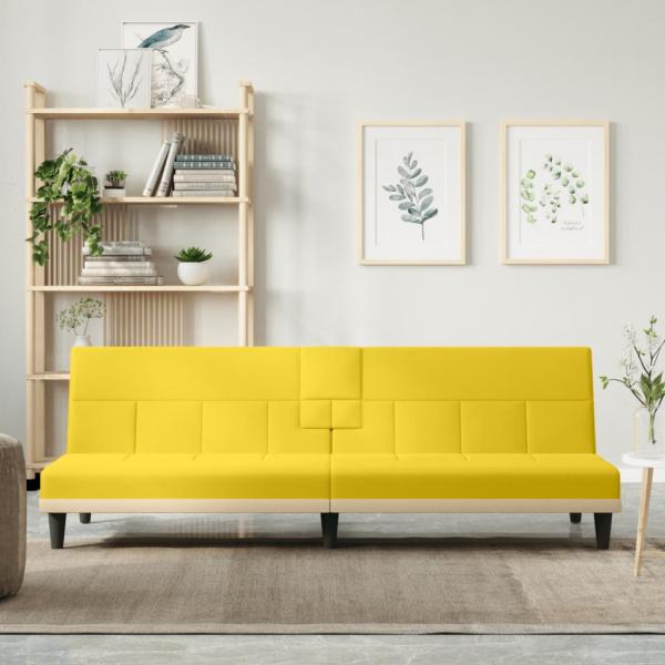 ARDEBO.de - Schlafsofa mit Getränkehaltern Hellgelb Stoff