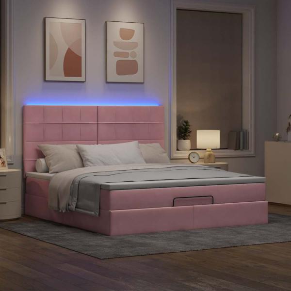 ARDEBO.de - Ottoman-Bett mit Matratzen & LEDs Rosa 160x200 cm Samt