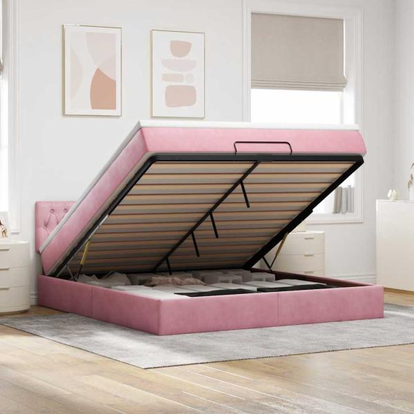 ARDEBO.de - Ottoman-Bett mit Matratze & LEDs Rosa 160x200 cm Samt