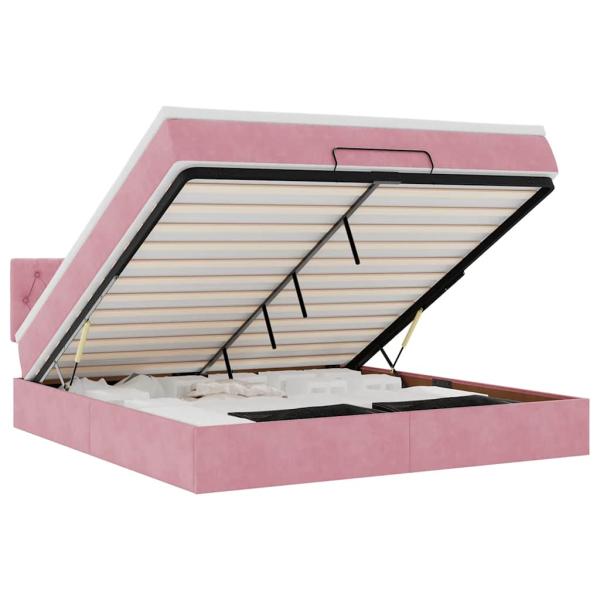 Ottoman-Bett mit Matratze & LEDs Rosa 160x200 cm Samt