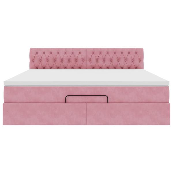 Ottoman-Bett mit Matratze & LEDs Rosa 160x200 cm Samt