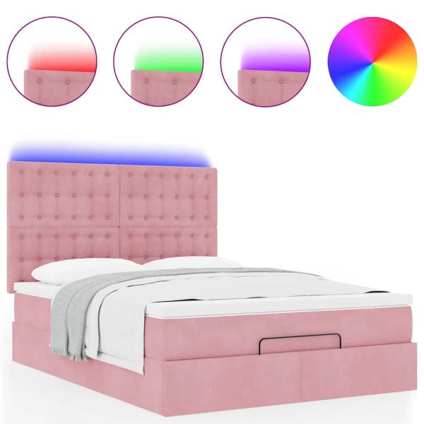 Ottoman-Bett mit Matratzen & LEDs Rosa 140x200 cm Samt