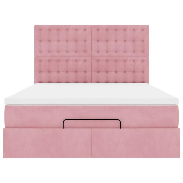 Ottoman-Bett mit Matratzen & LEDs Rosa 140x200 cm Samt