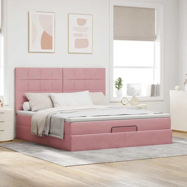 Ottoman-Bett mit Matratzen Rosa 160x200 cm Samt