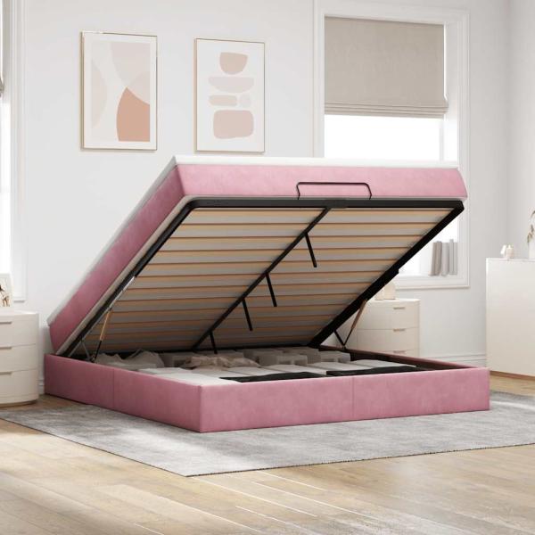 ARDEBO.de - Ottoman-Bett mit Matratze Rosa 160x200 cm Samt