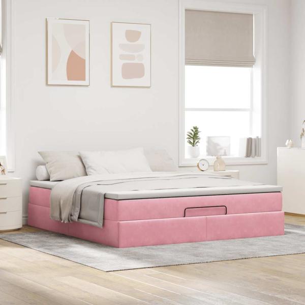 Ottoman-Bett mit Matratze Rosa 160x200 cm Samt
