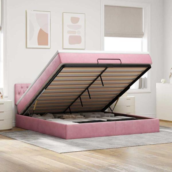 ARDEBO.de - Ottoman-Bett mit Matratze Rosa 160x200 cm Samt