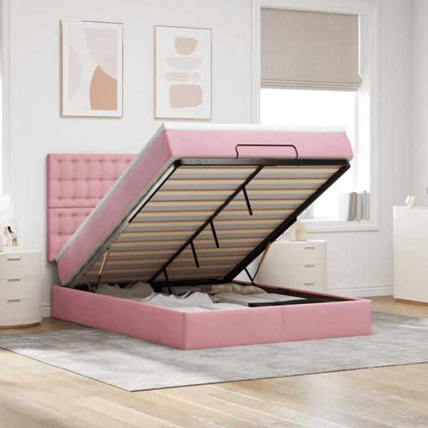 ARDEBO.de - Ottoman-Bett mit Matratzen Rosa 140x200 cm Samt