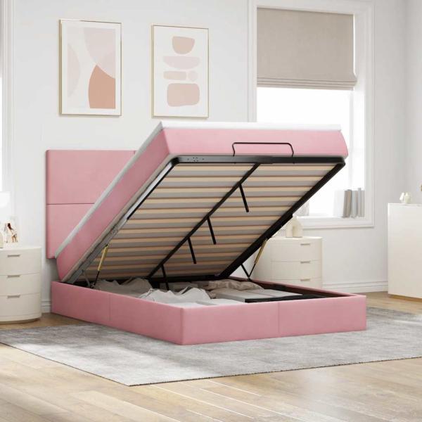 ARDEBO.de - Ottoman-Bett mit Matratzen & LEDs Rosa 140x200 cm Samt