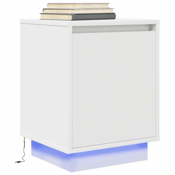 ARDEBO.de - Nachttisch mit LED-Leuchten Weiß 38x34x50 cm