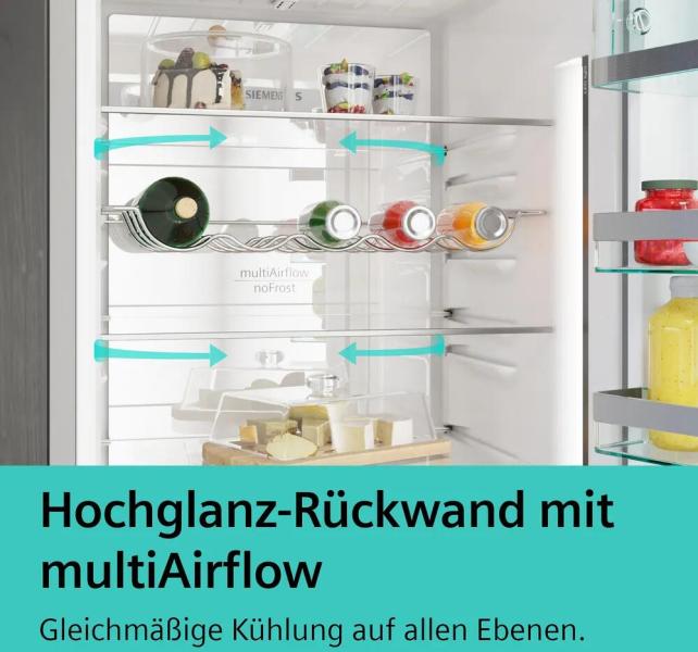 Siemens KG39N2LCF iQ300 Stand Kühl-Gefrierkombination, 60 cm breit, 363 L, hyperFresh, bottleRack, superCooling, Total noFrost, Metall-Optik