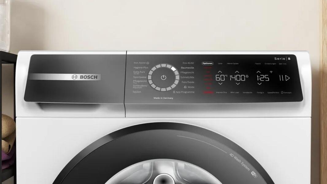 Bosch WGB244010 Serie 8 9kg Frontlader Waschmaschine, 60 cm breit, 1400U/Min, AquaStop, Home Connect, Iron Assist, Mini Load, weiß