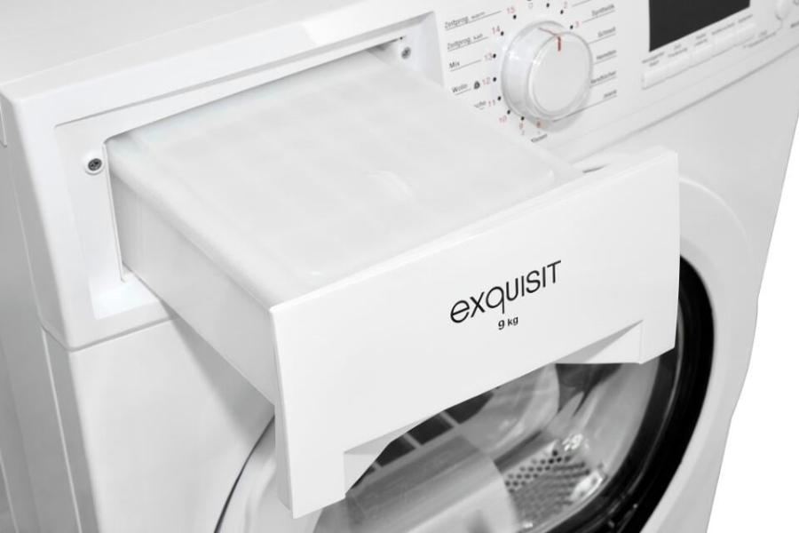 Exquisit TWP903-410 EEK: D 9kg Wärmepumpentrockner, 59,5 cm breit, 15 Programme, Knitterschutz, Restlaufzeitanzeige, Kindersicherung, Innenbeleuchtung, weiß