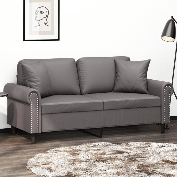 ARDEBO.de - 2-Sitzer-Sofa mit Zierkissen Grau 140 cm Kunstleder