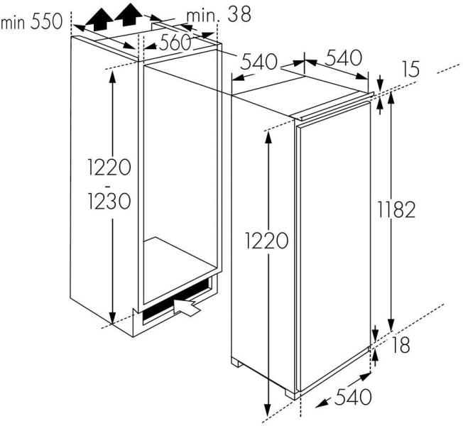 Wolkenstein WKS225.0EEB Einbau Vollraumkühlschrank, 54 cm breit, Nischenhöhe 123 cm, 199 L, Schlepptürtechnik, Thermostat, weiß