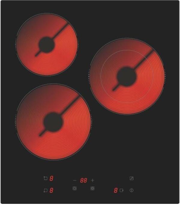 ARDEBO.de PKM KF3F Glaskeramikkochfeld, 45 cm breit, Touch Control, 3 Kochfelder, 9 Heizstufen, Timer, Kindersicherung, schwarz