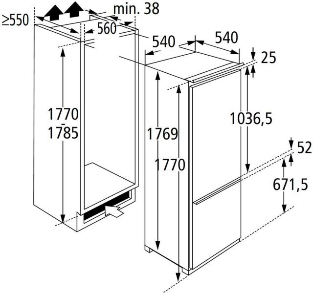 PKM KG250.4EEB Einbau Kühl-Gefrierkombination, 54 cm breit, 249L, Schlepptürtechnik, LED Beleuchtung