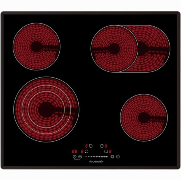 ARDEBO.de Wolkenstein WEB-C4-3KBG Glaskeramikkochfeld, 60 cm breit, Touch/Slider, 9 Heizstufen, Aluminiumrahmen, Timer, schwarz