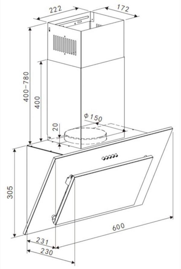 PKM S13-60BBPH EEK: B Kopffreihaube, 60 cm breit, 309,8m³/h, Umluftbetrieb, Abluftbetrieb, LED Beleuchtung, schwarz