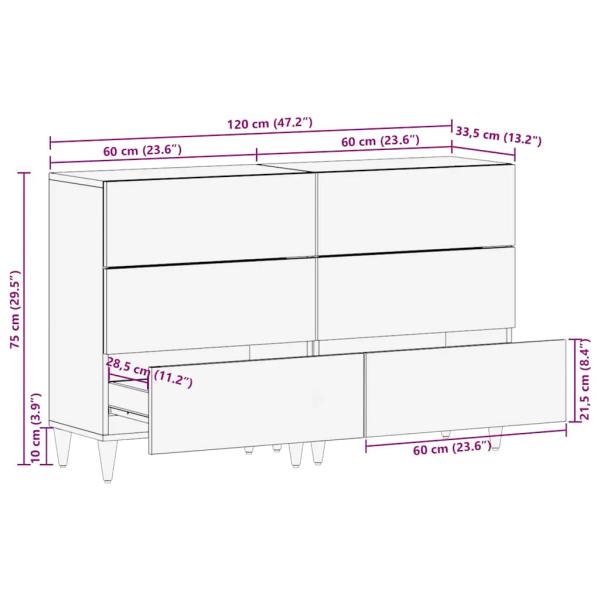 Sideboards 2 Stk. Hellgrau 60x33,5x75 cm Massivholz Mango