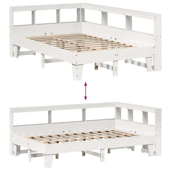 Massivholzbett mit Regal ohne Matratze Weiß 120x200 cm Kiefer