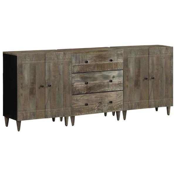 ARDEBO.de - 3-tlg. Sideboards Hellgrau 60x33,5x75 cm Massivholz Mango