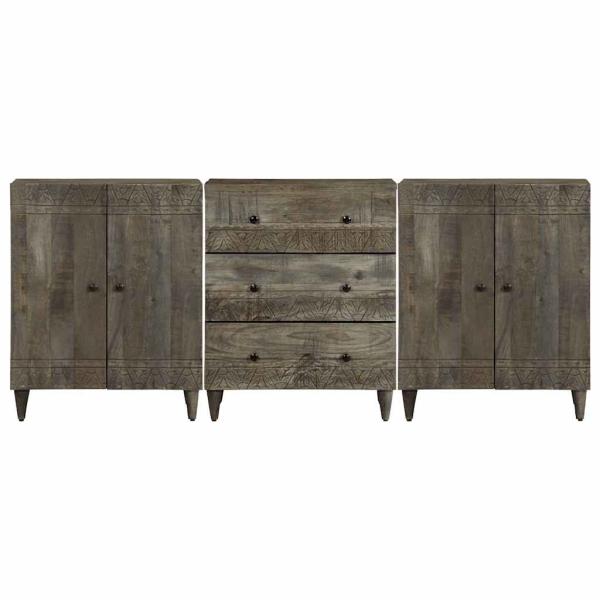 3-tlg. Sideboards Hellgrau 60x33,5x75 cm Massivholz Mango