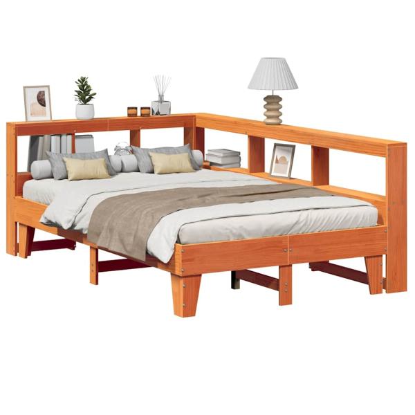 ARDEBO.de - Massivholzbett mit Regal ohne Matratze Wachsbraun 120x200 cm