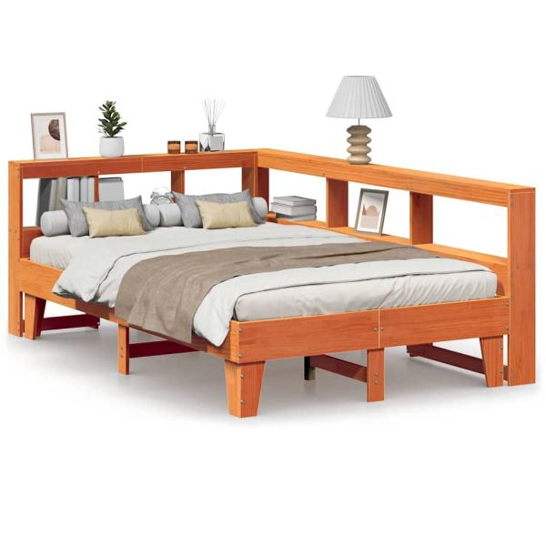 Massivholzbett mit Regal ohne Matratze Wachsbraun 120x200 cm