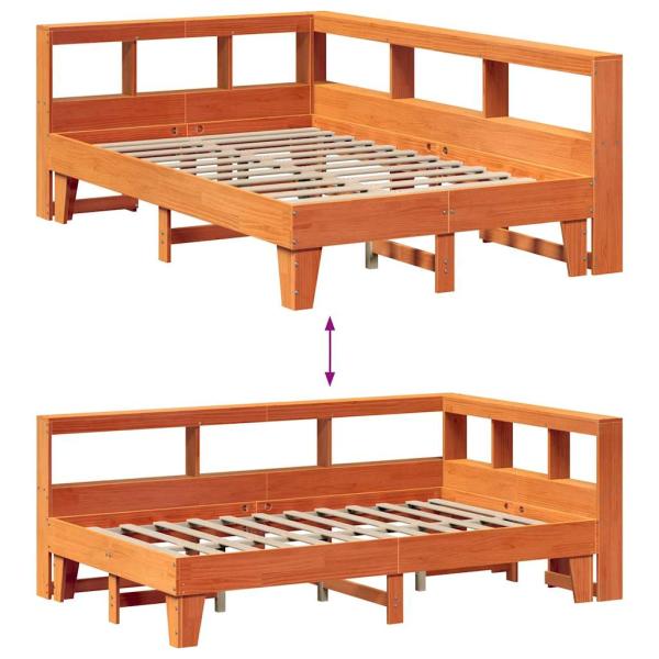Massivholzbett mit Regal ohne Matratze Wachsbraun 120x200 cm
