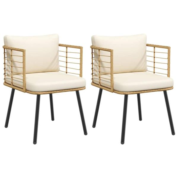 ARDEBO.de - Gartenstühle 2 Stk. mit Kissen Natur Poly Rattan