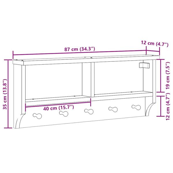 Wandgarderobe SANDNES 87x12x35 cm Massivholz Kiefer