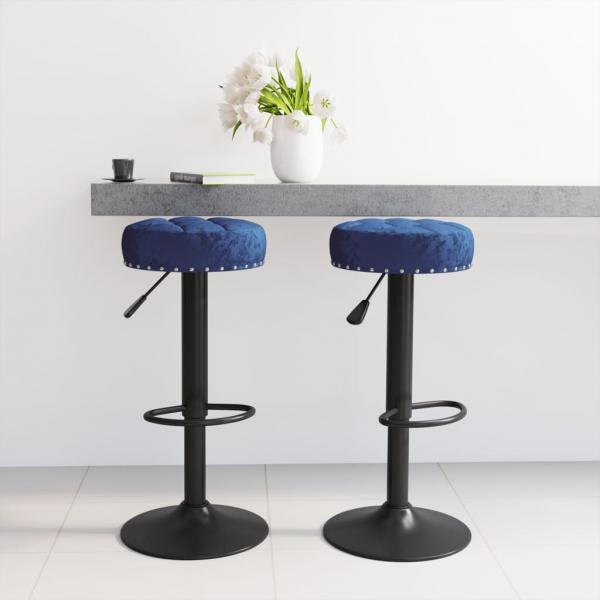 ARDEBO.de - Barhocker 2 Stk. Blau Samt