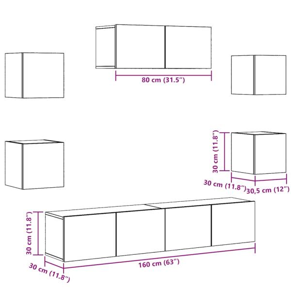 5-teiliges TV-Schrank-Set Wandmontage Artisan Eiche