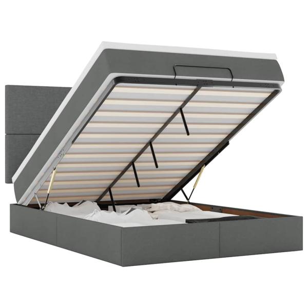 Ottoman-Bett mit Matratze & LEDs Dunkelgrau 140x190 cm Stoff