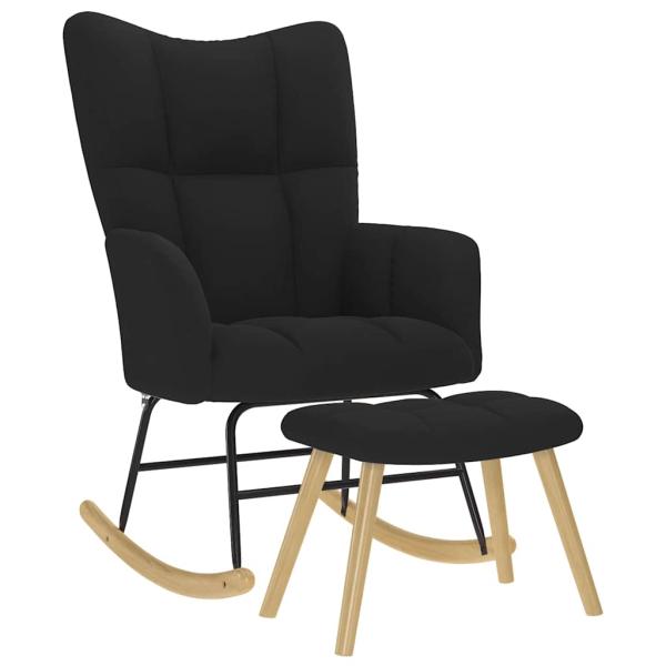 ARDEBO.de - Schaukelsessel mit Hocker Schwarz Stoff