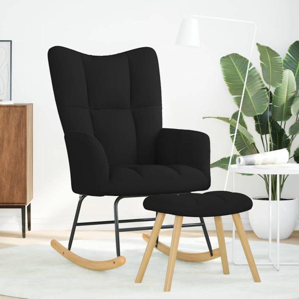 Schaukelsessel mit Hocker Schwarz Stoff