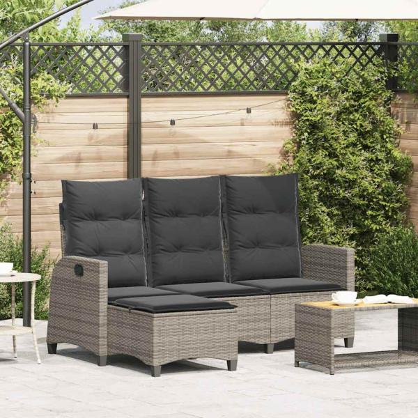 ARDEBO.de - Gartensofa mit Liegefunktion Kissen L-Form Grau Poly Rattan