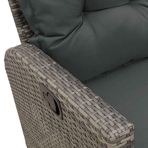Gartensofa mit Liegefunktion Kissen L-Form Grau Poly Rattan