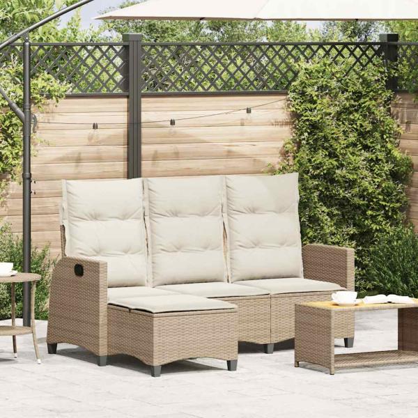 ARDEBO.de - Gartensofa mit Liegefunktion Kissen L-Form Beige Poly Rattan