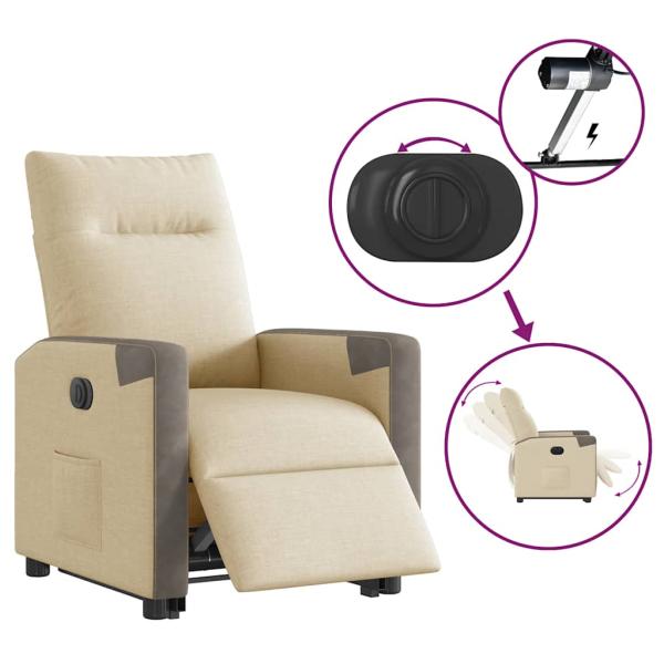 Relaxsessel mit Aufstehhilfe Elektrisch Creme Stoff