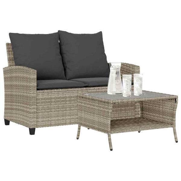 ARDEBO.de - Gartensofa 2-Sitzer mit Kissen & Tisch Hellgrau Poly Rattan