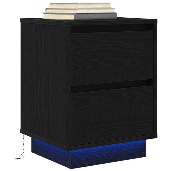 ARDEBO.de - Nachttisch mit LED-Leuchten Schwarz 38x34x50 cm