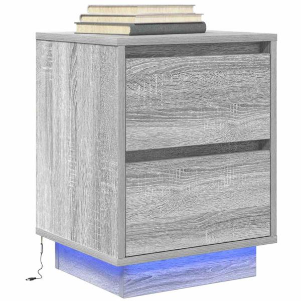 ARDEBO.de - Nachttisch mit LED-Leuchten Grau Sonoma 38x34x50 cm