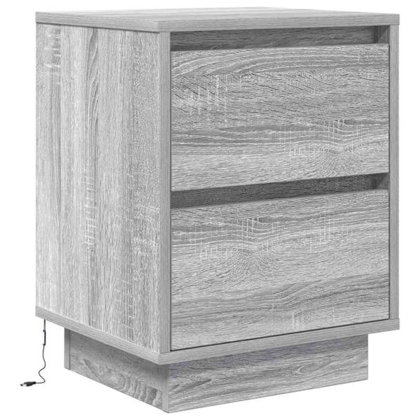 Nachttisch mit LED-Leuchten Grau Sonoma 38x34x50 cm