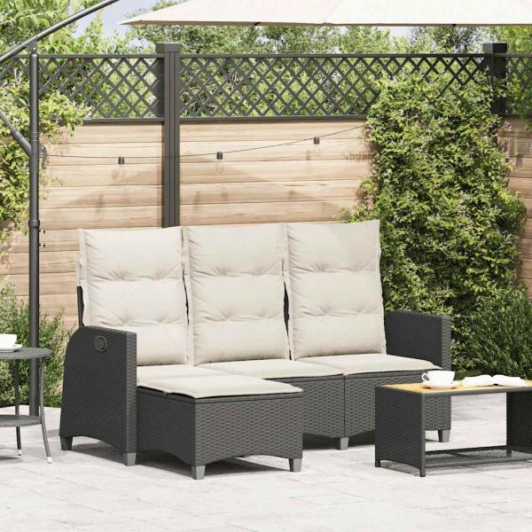 ARDEBO.de - Gartensofa mit Liegefunktion Kissen L-Form Schwarz Poly Rattan
