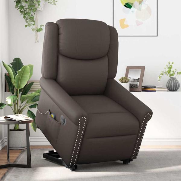 Massagesessel mit Aufstehhilfe Elektrisch Glänzend Braun