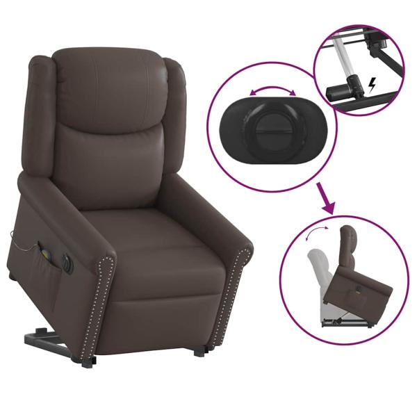 Massagesessel mit Aufstehhilfe Elektrisch Glänzend Braun